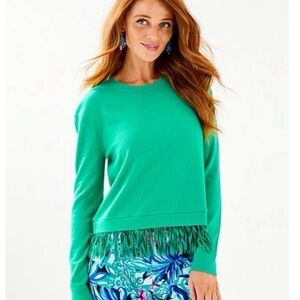 Lilly Pulitzer Marguerite Emerald Green Fringe Sweater